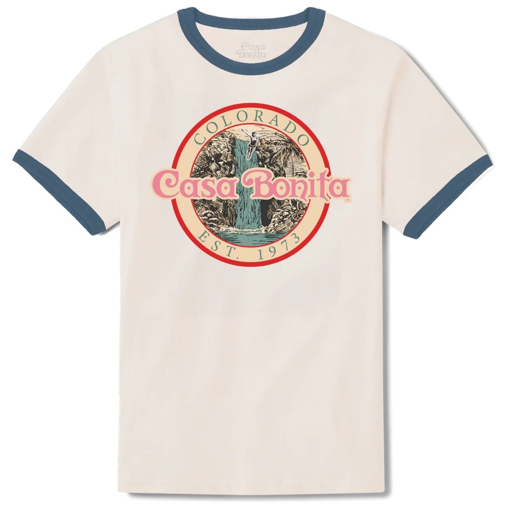 NWT Casa Bonita Cream Vintage Waterfall Ringer T-Shirt Small